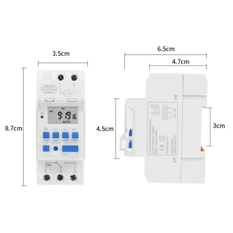 T SINOTIMER TM919A-5V 16A Din Rail Mount Digital Timer Switch Microcomputer Weekly Programmable Time Relay Control