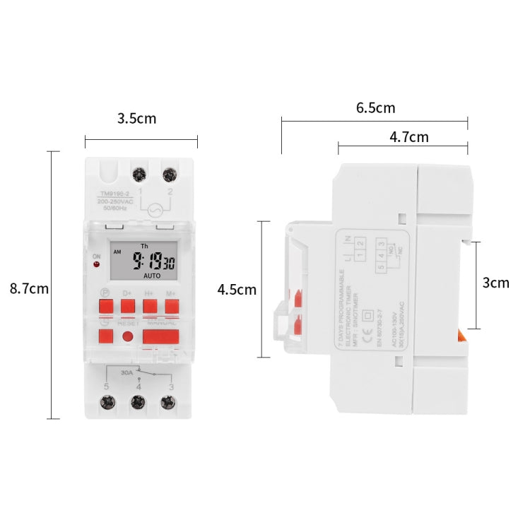 SINOTIMER TM919BK 85-265V AC 30A Programmable Digital Timer Switch Automatic Cycle Timing Controller