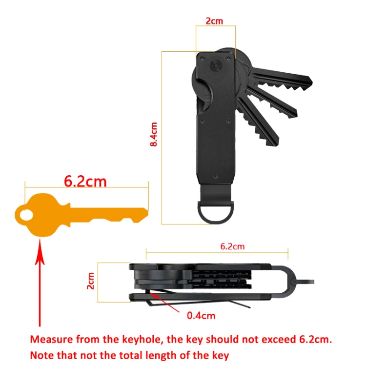 Compact Key Organizer Metal Key Chain Can Hold 2-6 Keys Black Forged Carbon