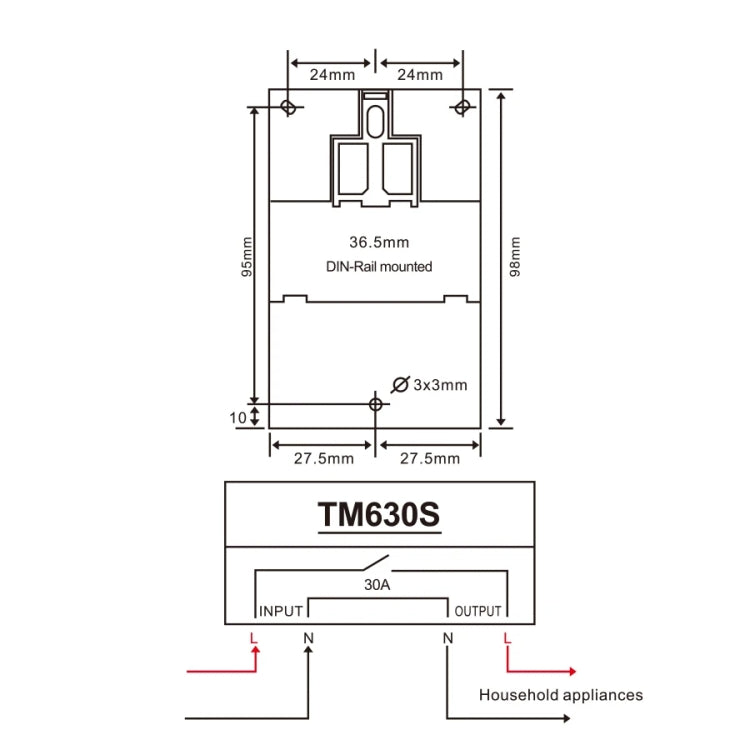 SINOTIMER TM630S-K 85-265V AC 30A Timer Switch 1 Second Interval Weekly Programmable Time Relay