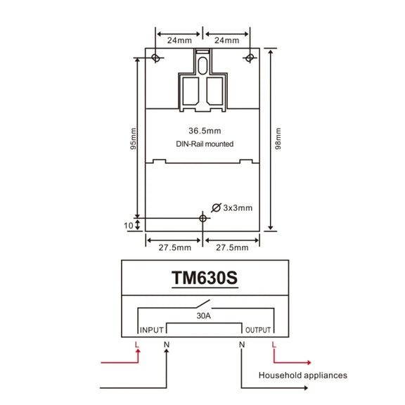 SINOTIMER TM630S-K 85-265V AC 30A Timer Switch 1 Second Interval Weekly Programmable Time Relay