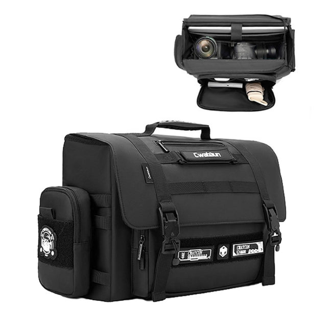 Cwatcun D115 Shoulder Crossbody Water-resistant Leather Film DSLR Camera Bag, Color: Black Small