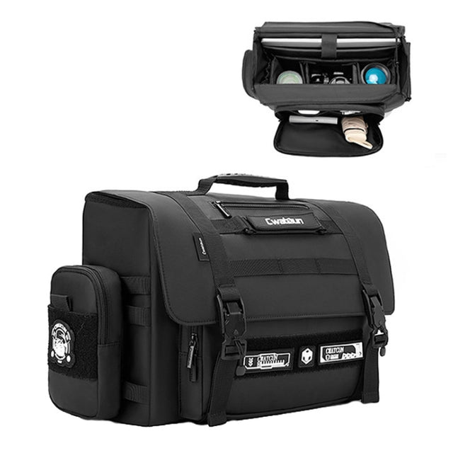 Cwatcun D115 Shoulder Crossbody Water-resistant Leather Film DSLR Camera Bag, Color: Black Medium