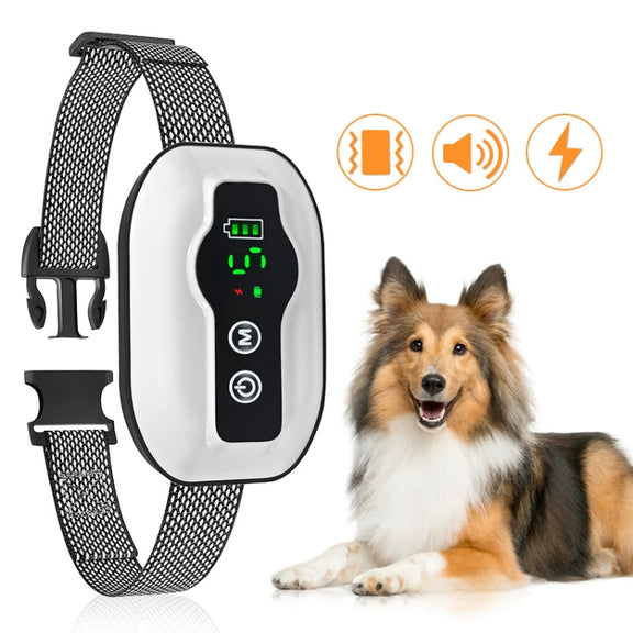 Anti-False Triggering Dog Bark Collar Water-resistant Bark Stopper with 5 Adjustable Sensitivity(White)