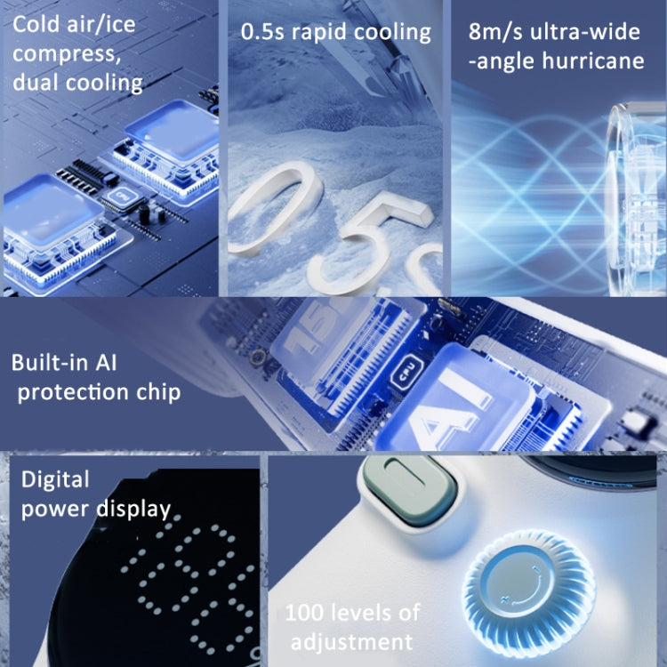 Turbo Handheld Small Fan Outdoor 100-speed Cooling Fan Built-in 4000 mAh Battery(White)