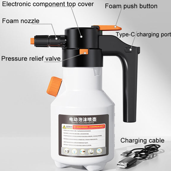 2L Car Wash Electric Foam Sprayer Rechargeable Pressurized PA Pot Electric Booster Sprayer(Grey)