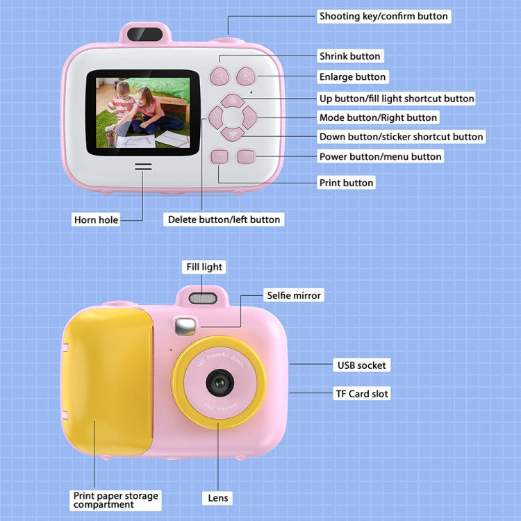 2.4-Inch Smart Digital Kids Thermal Printing Camera With Printing Paper, Color: 503J Pink Fixed Focus