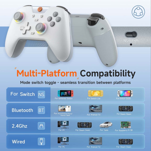 EasySMX X05 Wireless Gamepad Hall RGB Effect Controller For PC / Phone / Switch / Steam Deck(White)