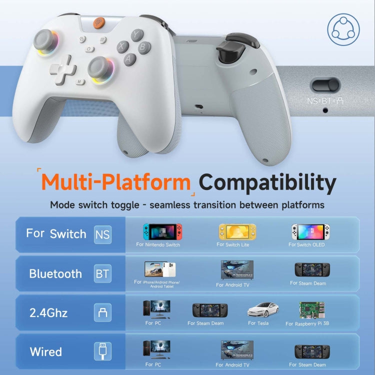 EasySMX X05 Wireless Gamepad Hall RGB Effect Controller For PC / Phone / Switch / Steam Deck(White)