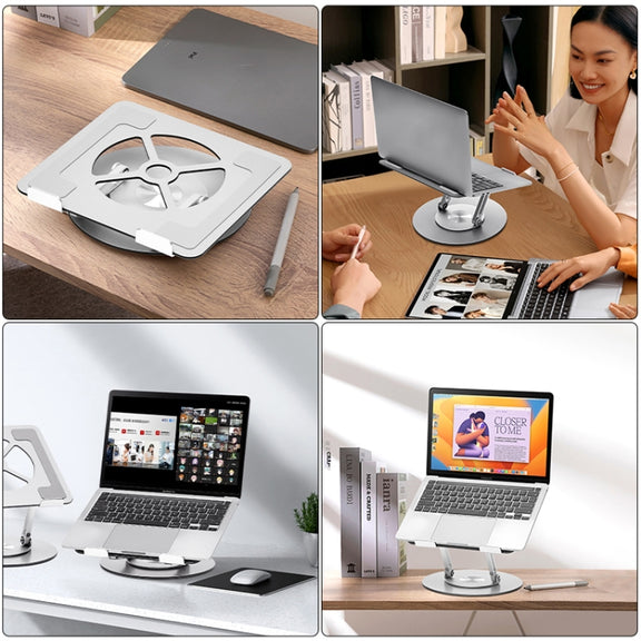 Aluminum Alloy Laptop Stand Notebook Riser with 360 Degree Rotating Base,(Silver)