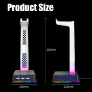Z3 Cracked With 3USB Expansion Port Headphone Stand RGB Ambient Light Headphone Display Holder(Black)