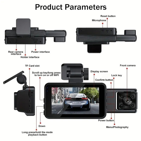 WIFI 3 Lens 1080P Night Vision Video Driving Recorder