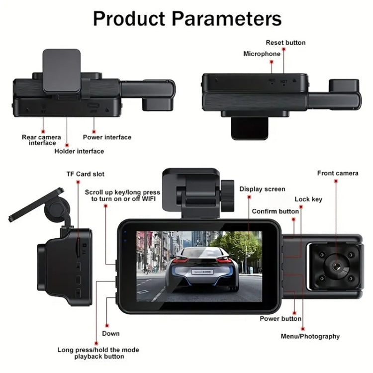 WIFI 3 Lens 1080P Night Vision Video Driving Recorder