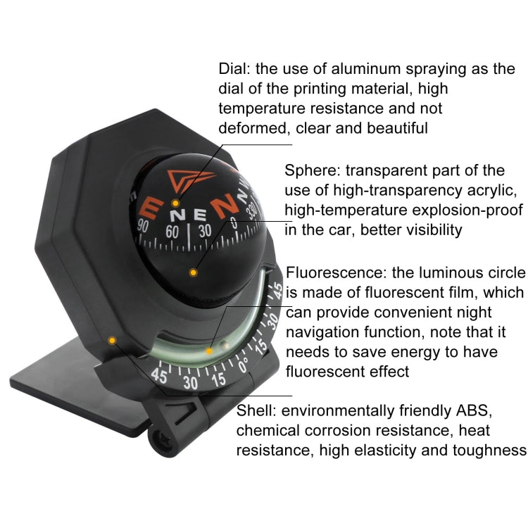 2 In 1 Car Compass With Slope Gauge Foldable High Precision Guide Ball(English Version)