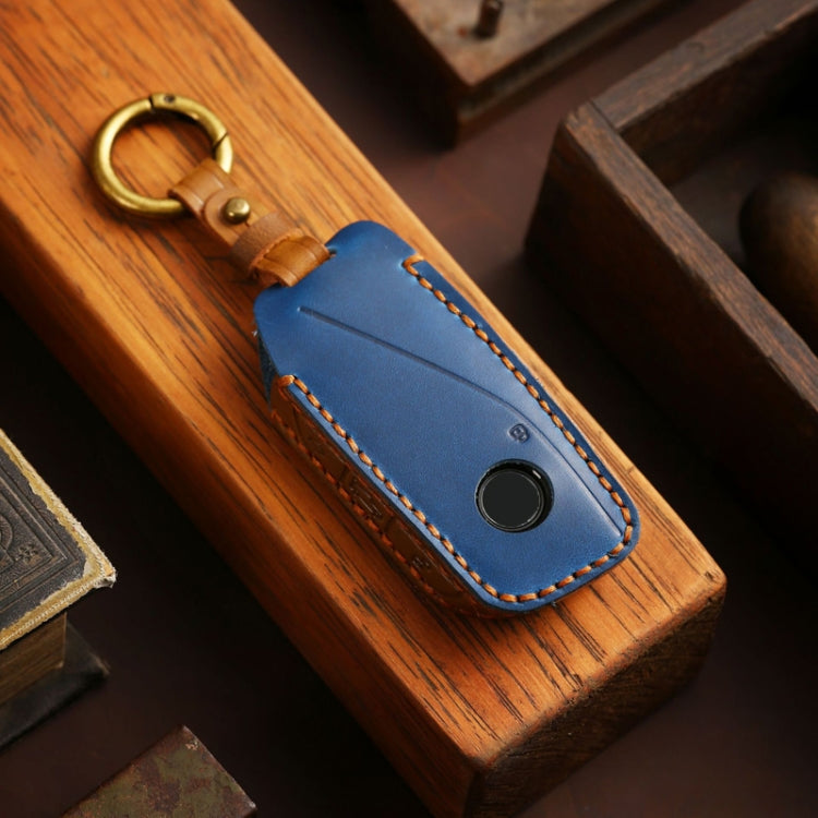 For 2024 BMW X7 Hallmo Cowhide Car Key Protection Cover(Blue)