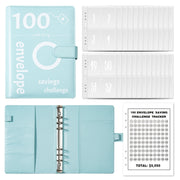 A5 100 Day Savings Challenge Envelope Budget Planner Binder Notebook Handbook, Color: Pattern Blue