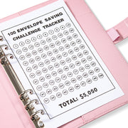 A5 100 Day Savings Challenge Envelope Budget Planner Binder Notebook Handbook, Color: Pattern Black
