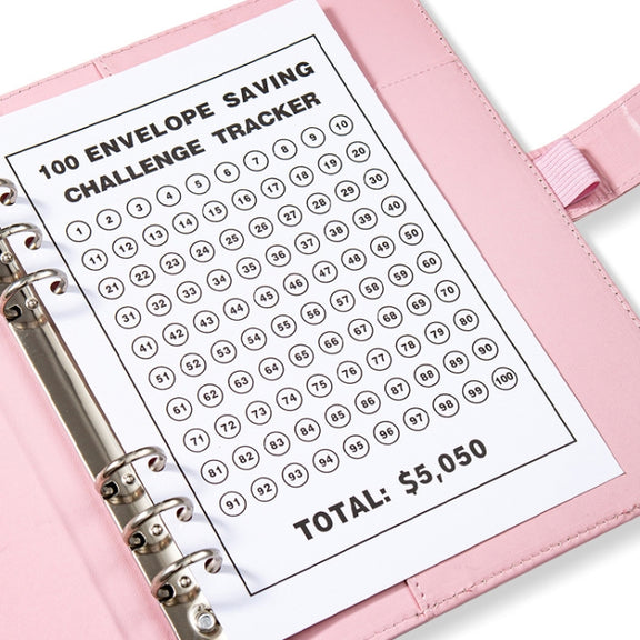 A5 100 Day Savings Challenge Envelope Budget Planner Binder Notebook Handbook, Color: Pattern Pink