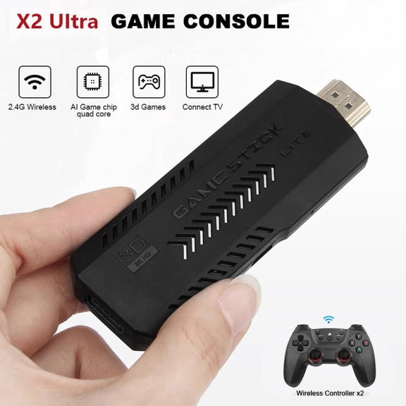 X2 Ultra Video Game Stick Console With 2.4G Double Wireless Controller 64GB