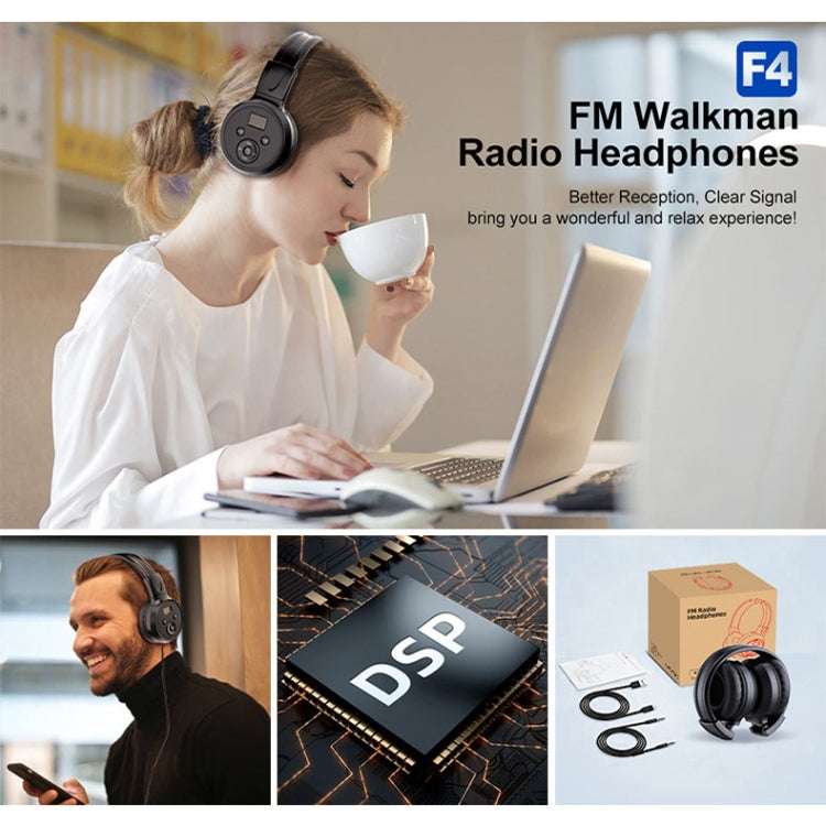 F4 Digital Display Automatic Scanning Foldable FM Radio Headphone, Spec: Battery Version