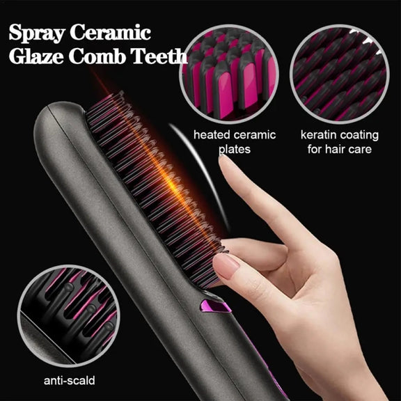 Wireless Hair Straightening Comb USB Charging Curling Iron(Gray)