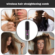 Wireless Hair Straightening Comb USB Charging Curling Iron(Black)