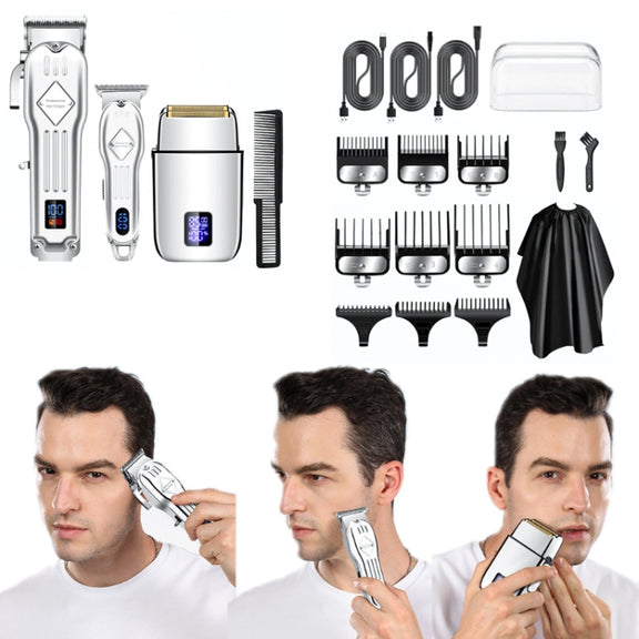 3pcs /Set Men Home Hair Salon High-power Hair Clipper(Gold)