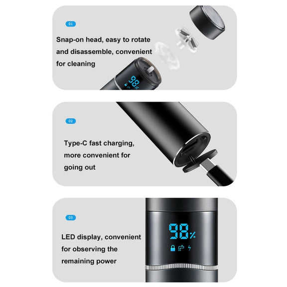 S-1090 IPX7 Water-resistant 8D Portable LED Digital Display Round Electric Shaver(Black)