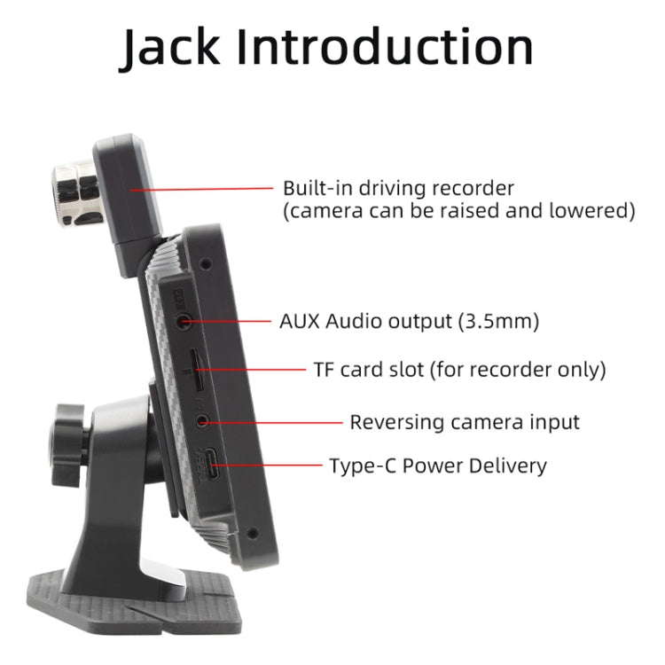 Car Bluetooth Portable DVR Monitor Support Carplay/Android Auto, Specifications: Display+ Camera