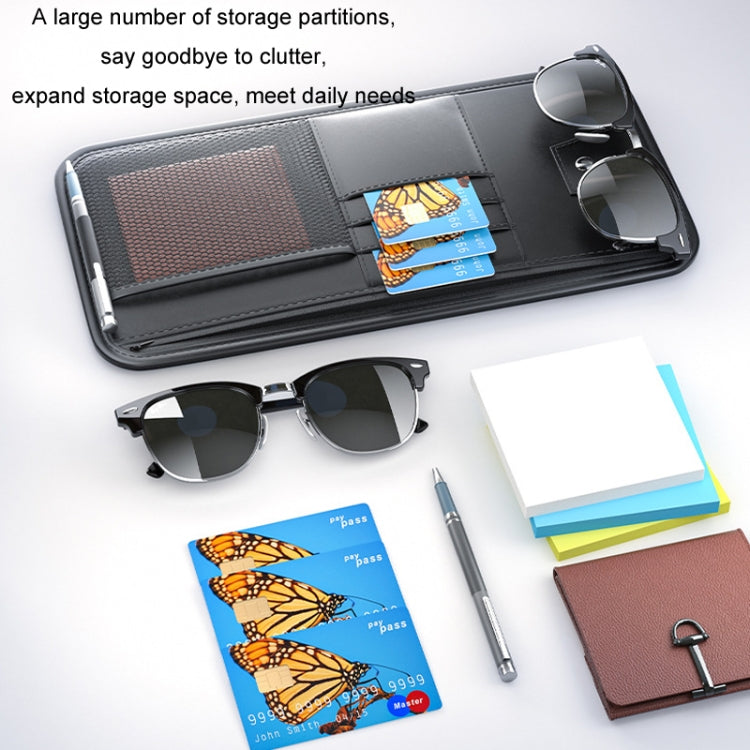 Car Sun Visor Card Glasses Holder Zipper Storage Bag(Gray)