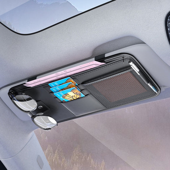 Car Sun Visor Card Glasses Holder Zipper Storage Bag(Red)