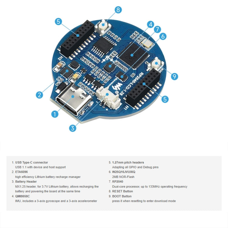 Waveshare 26369 1.28-Inch Round LCD Screen RP2040 MCU Board without Touch
