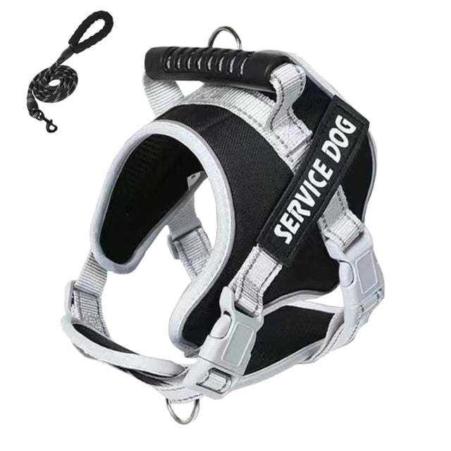 Large Dog Explosion Proof Punch Chest Harness Dog Travelling Leash, Style: Black+2m Round Rope(XL)