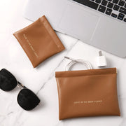 2pcs /Set PU Data Cable Earphone Storage Bag Mini Portable Lipstick Pouch Coin Purse, Size: Large+Small(Brown)