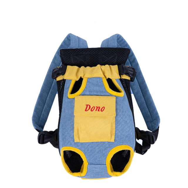 DONO Pet Four-legged Bag Outdoor Carrying Bag Breathable Backpack, Size: XL(Blue Yellow)