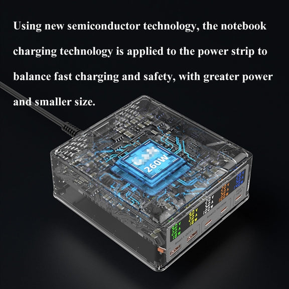 868D 6-In-1 260W High-Power Type-C+USB Multi Ports Charger Supports QI Wireless Charging(EU Plug)