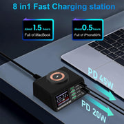 X9M 9-in-1 110W USB+PD Smart Multi-ports QI Magnetic Wireless Charger, Spec: White EU Plug