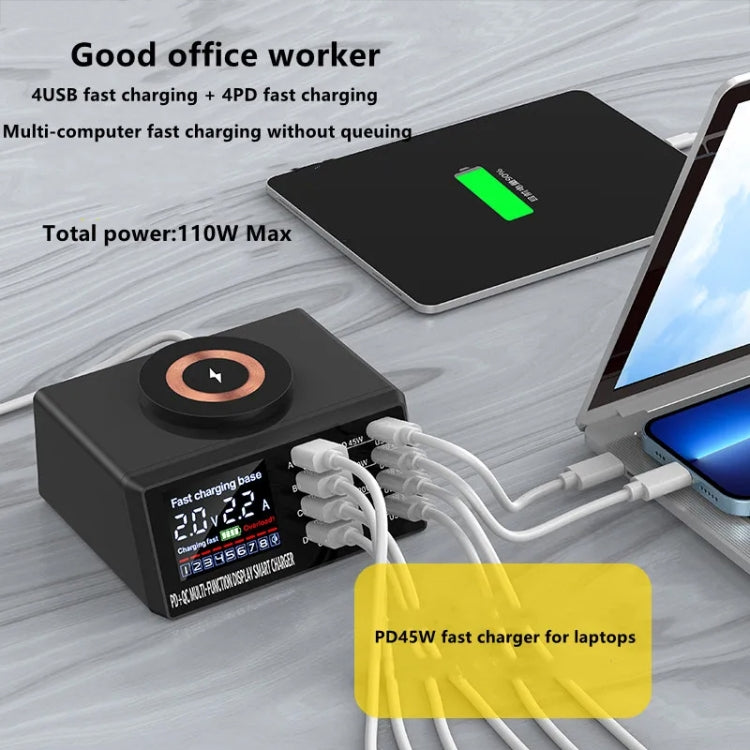 X9M 9-in-1 110W USB+PD Smart Multi-ports QI Magnetic Wireless Charger, Spec: White AU Plug