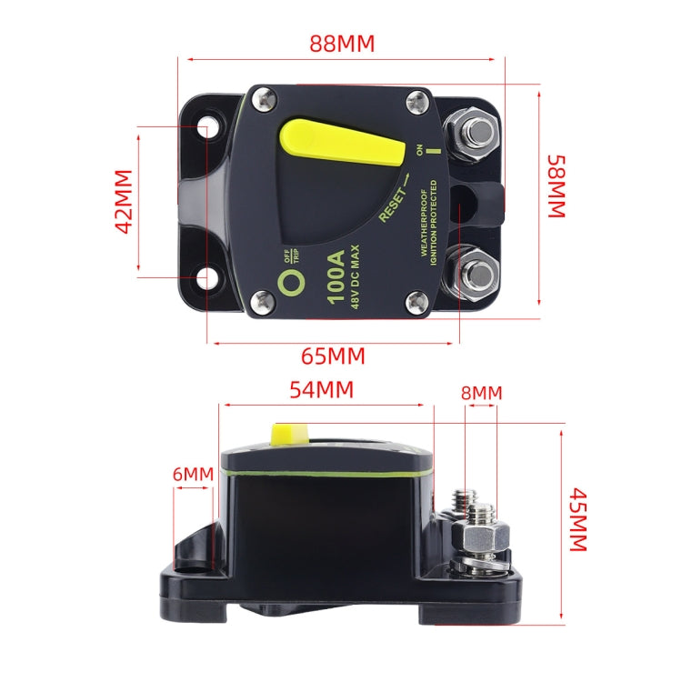 RV Yacht Manual Reset Ignition Protection Fuse Switch With Terminal Accessories, Current: 150A