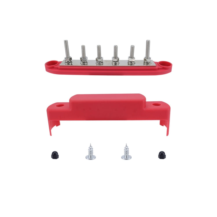 M6 RV Yacht High Current 6-column 250A Base Busbar, Color: Red