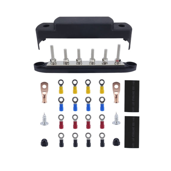 M6 RV Yacht High Current 6-column 250A Base Busbar, Color: Black with Accessories