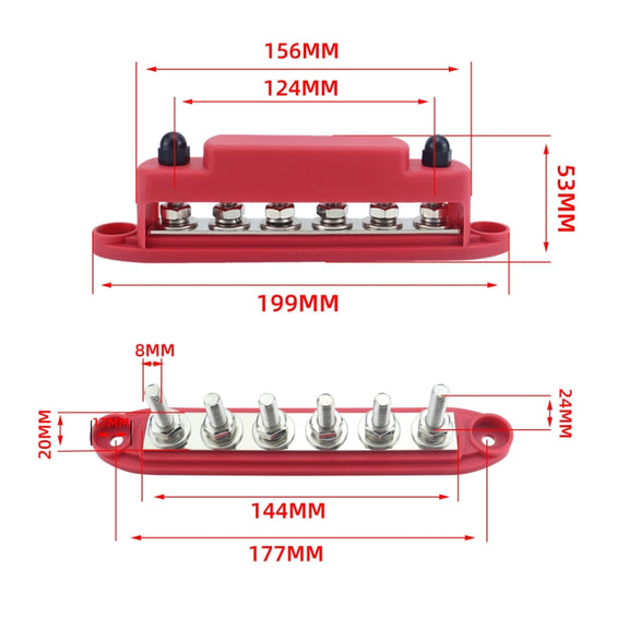 M8 Nylon Base RV Yacht Water-resistant Dustproof Cover 6-post Bus Bar, Color: Red+Black 1pair