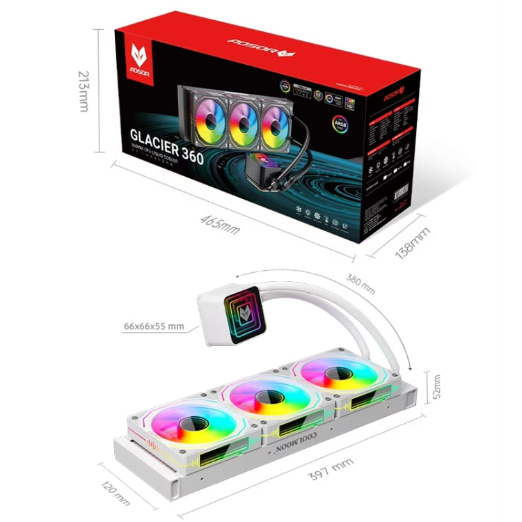COOLMOON Glacier360 Computer Host Integrated ARGB CPU Water Cooler, Color: Black
