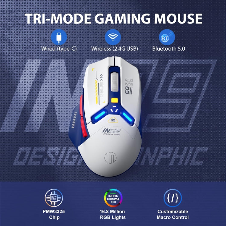 Inphic IN9 Tri-mode Wireless Bluetooth Gaming Office Computer Mouse(Blue)