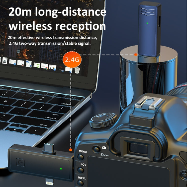 3 In 1 Wireless Lavalier Microphone For iPhone Type-C / USB-C 3.5mm Jack Smartphone SLR Camera PC 1 Drag 2