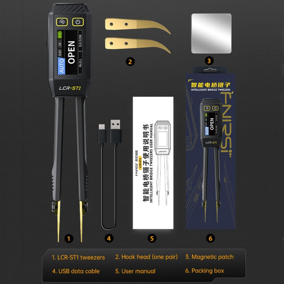 FNIRSI Digital Tweezers Resistor Capacitor Component Test Multimeter(LCR-ST1)