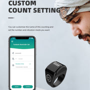 Equantu Smart Bluetooth Finger Counter Muslim Prayer Time Reminder Ring, Style: Black 18mm