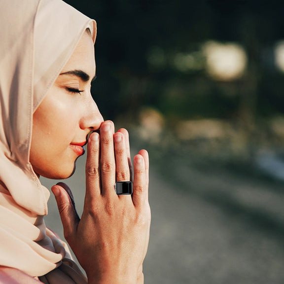 Equantu Smart Bluetooth Finger Counter Muslim Prayer Time Reminder Ring, Style: Silver 22mm