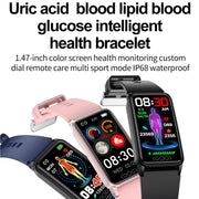 Uric Acid Blood Lipid Noninvasive Blood Sugar Heart Rate Oxygen Temperature Monitoring Smart Healthy Sports Bracelet(Blue)