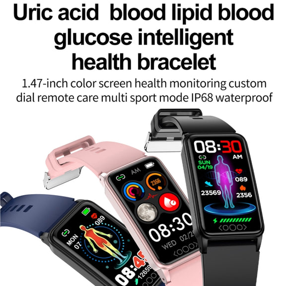 Uric Acid Blood Lipid Noninvasive Blood Sugar Heart Rate Oxygen Temperature Monitoring Smart Healthy Sports Bracelet(Blue)